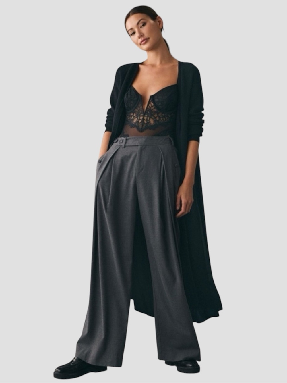 Anthropologie Black Twofer Maxi Cardigan Duster Size XL